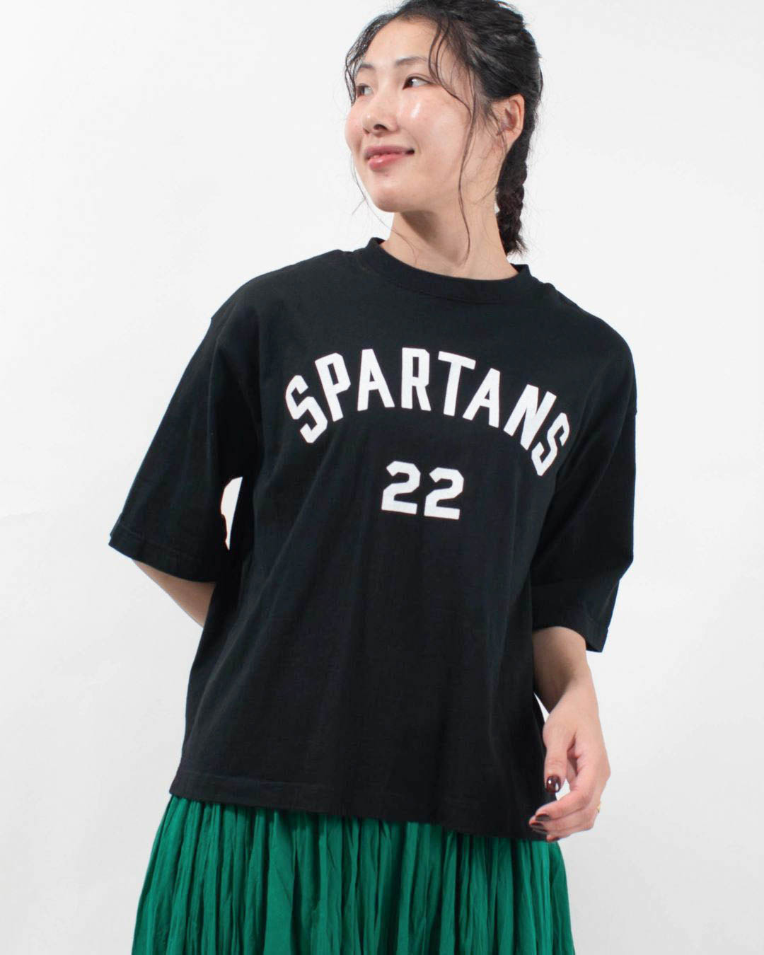 BLUE LAKE MARKET アメリカンドライ天竺|||6分袖ボックスプリントTee<SPARTANS22>
