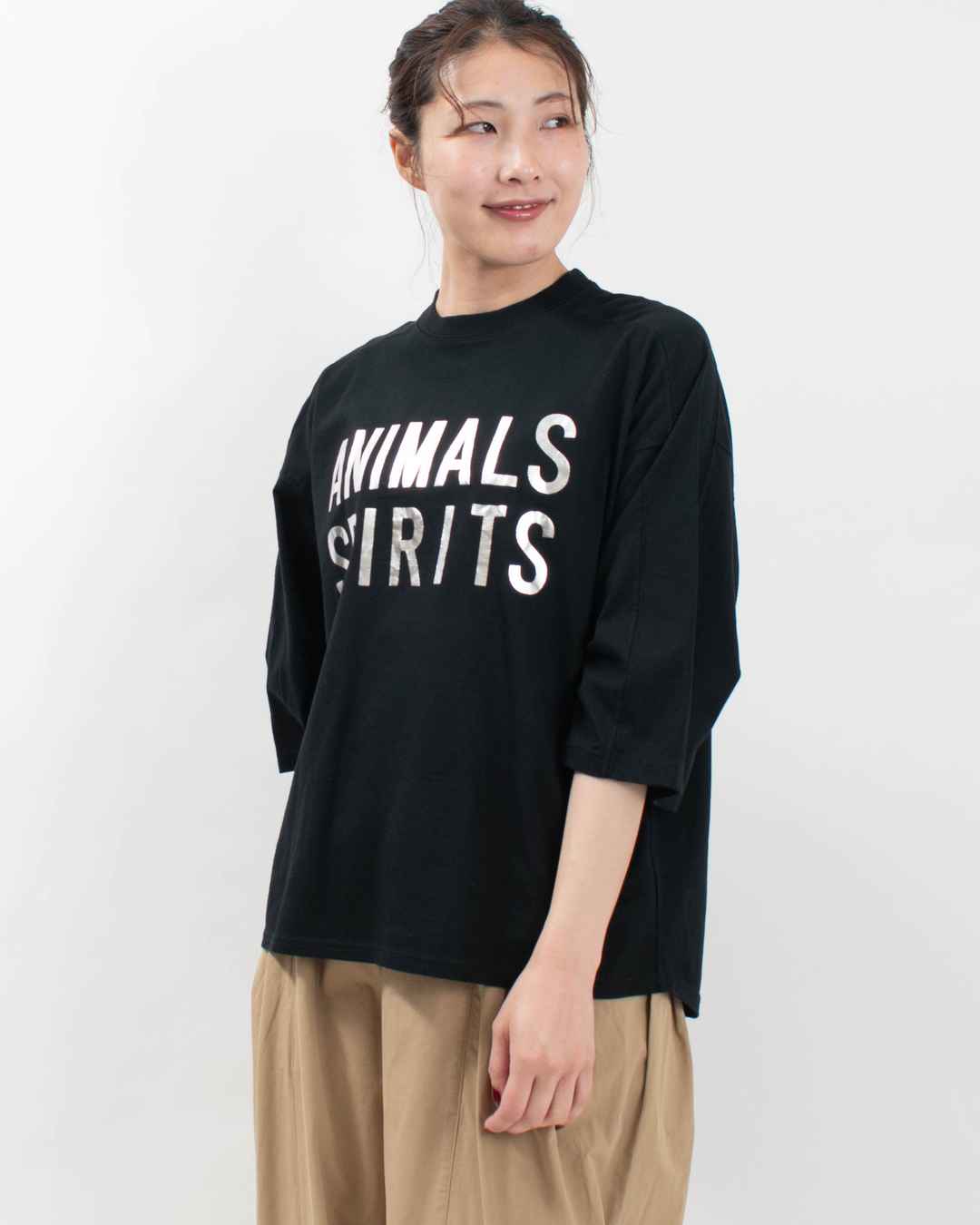 BLUE LAKE MARKET 26/1BDTOP度詰天竺パネルスリーブプリントTee<ANIMALS SPIRITS>
