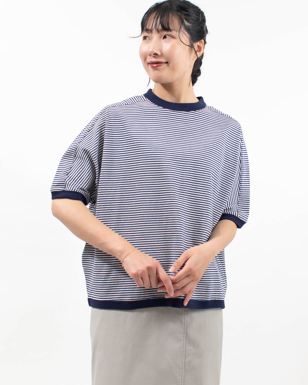 B-512012 BLUE LAKE MARKET アメリカンドライ天竺ボーダー||ドルマンボーダープルオーバー