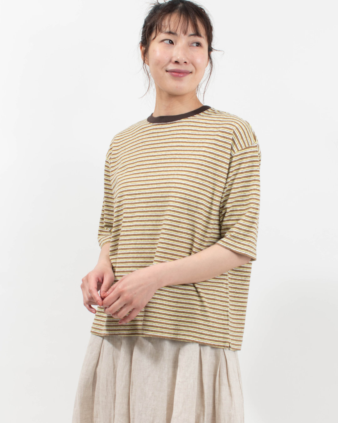 B-521027  BLUE LAKE MARKET リサイクルリバーマルチボーダー スリット明きボーダーTee