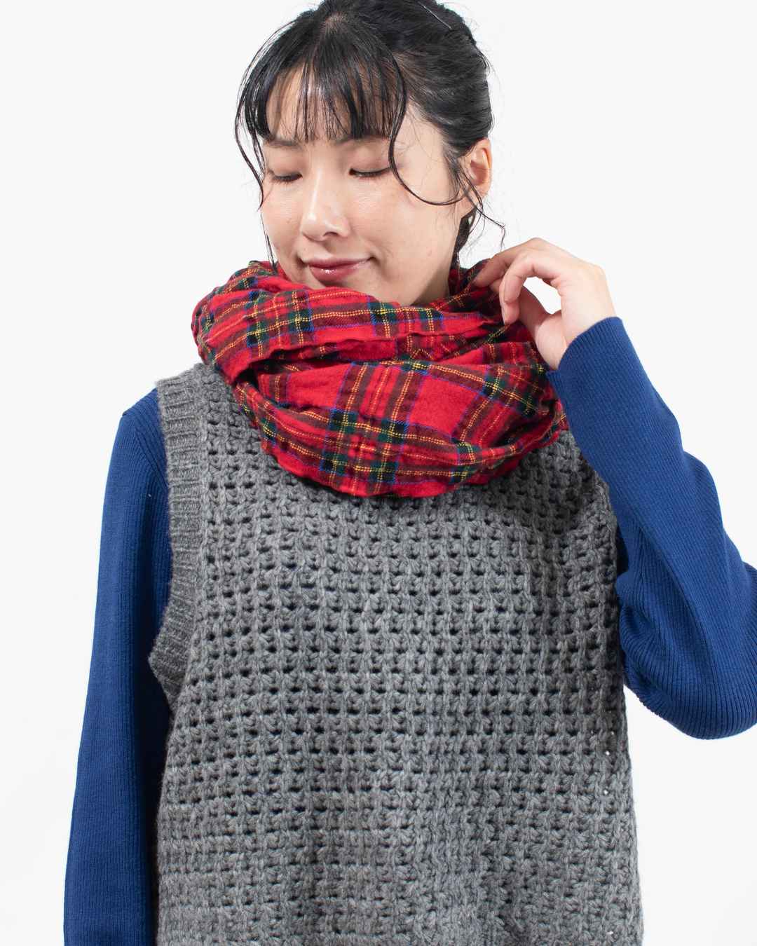 P00640 prit ウールコットンチェックストール