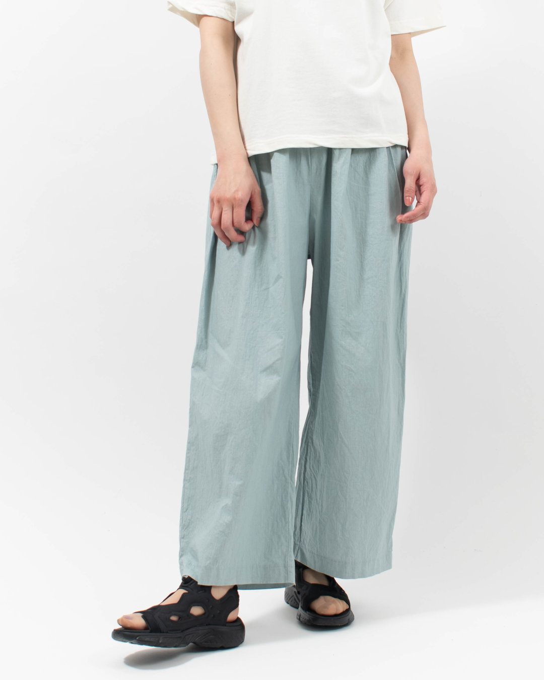 P72614  prit コットンリネンワッシャー中白染め タックワイドパンツ