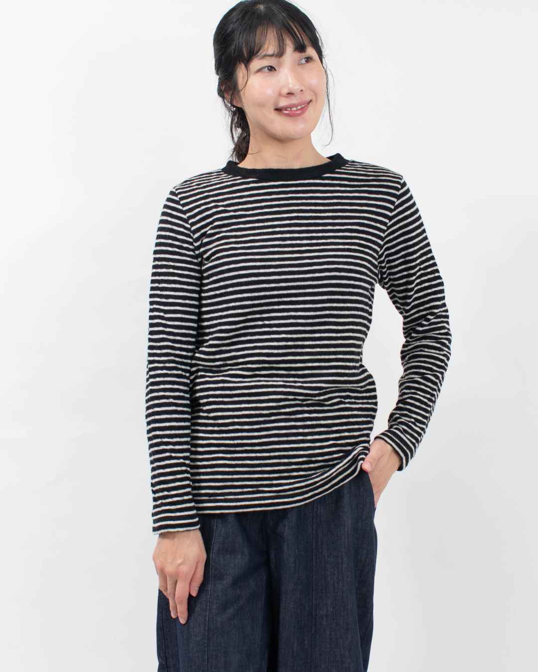 prit 1/25ウール綿接結ボーダークルーネックプルオーバー