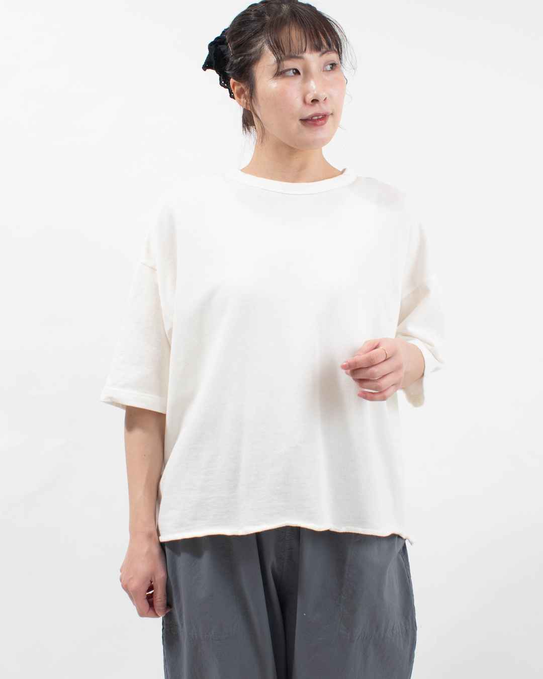 prit 40/1強撚糸スビン裏毛 5分袖クルーネックワイドＴシャツ