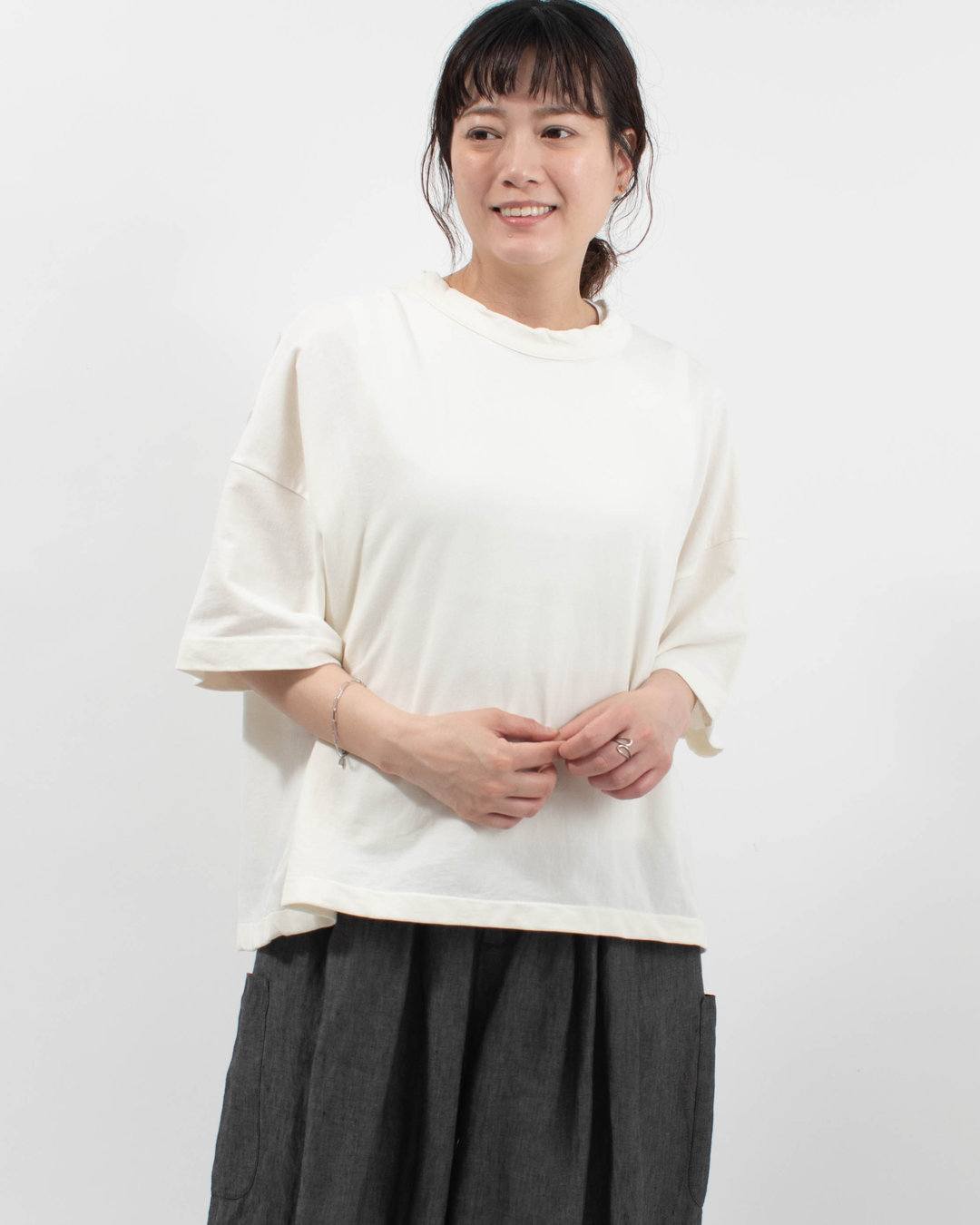 P92614  prit 30/1DEPENDインレイ 5分袖裾ヒモワイドプルオーバー