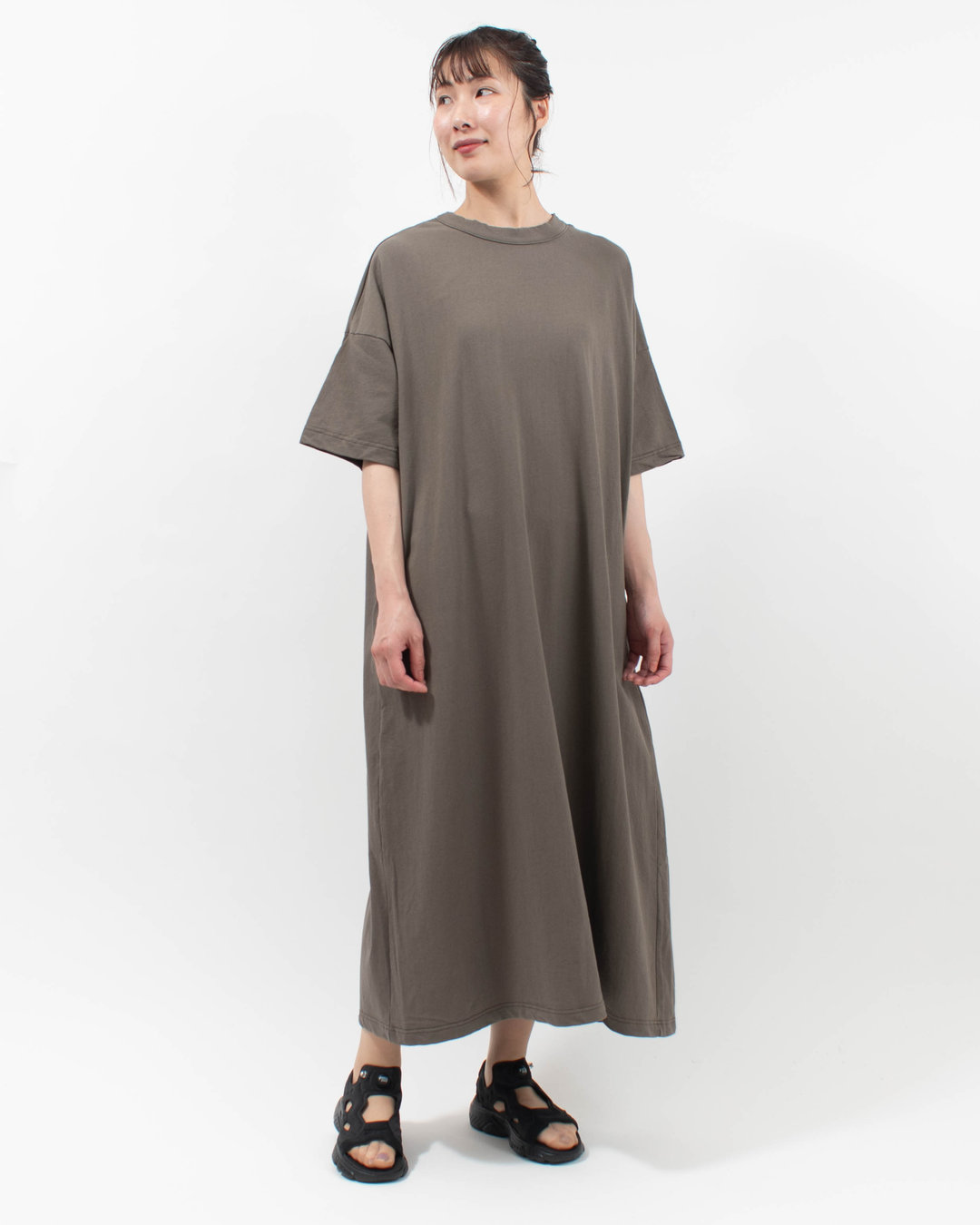 P92616  prit 30/1DEPENDインレイ 5分袖ワイドマキシワンピース