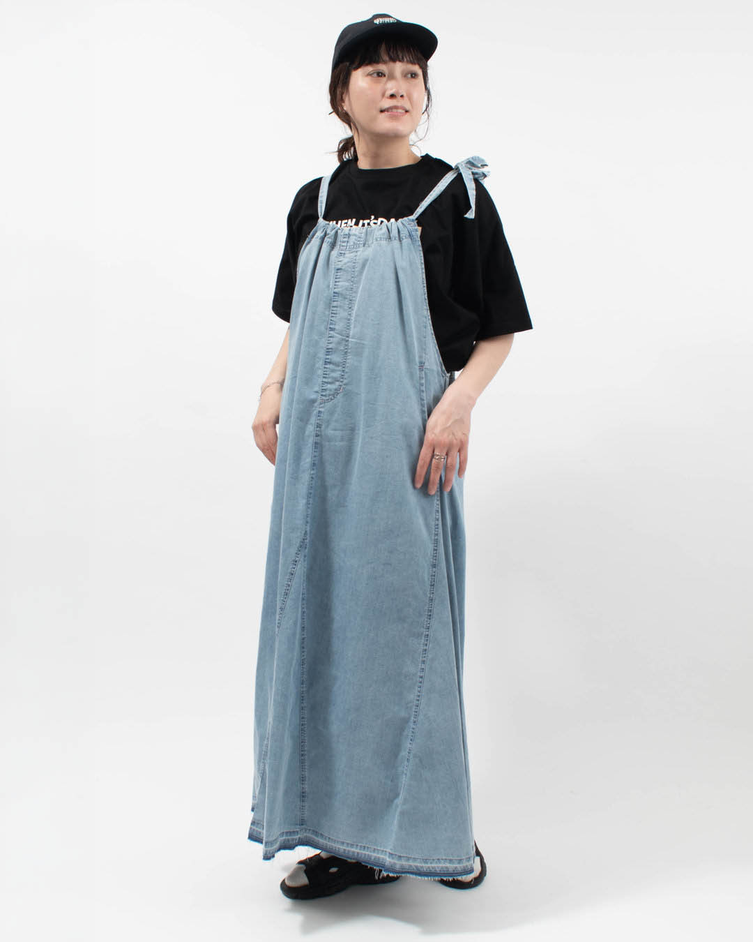 PST226012  mililopiulu 接触冷感ギャザーデニムワンピース