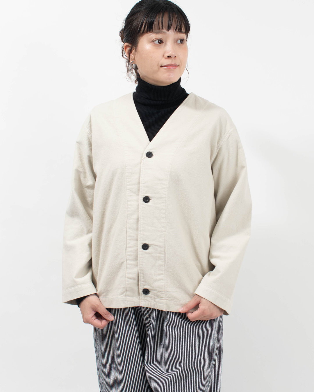 R37703 RINEN 20/1ネル両面起毛カーディガン