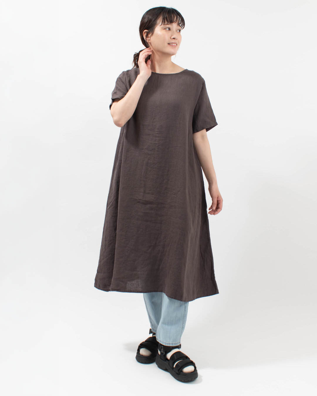 SA-0449 SO[ ] リネンシンプルワンピース半袖