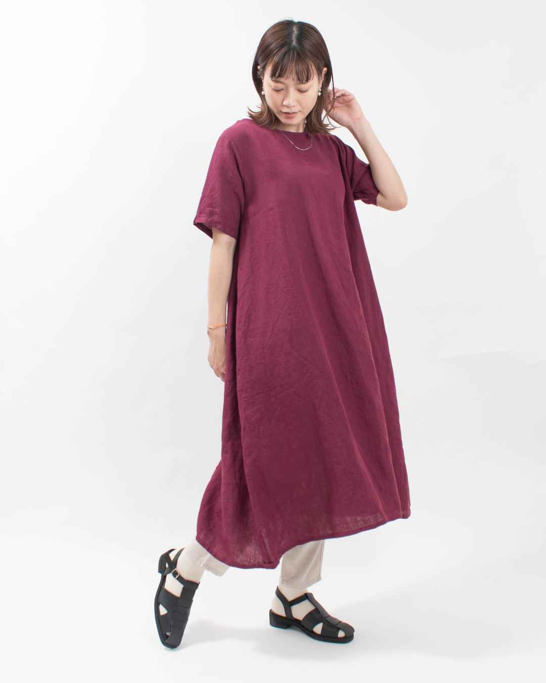 SA-0449 SO[ ] リネンシンプルワンピース半袖