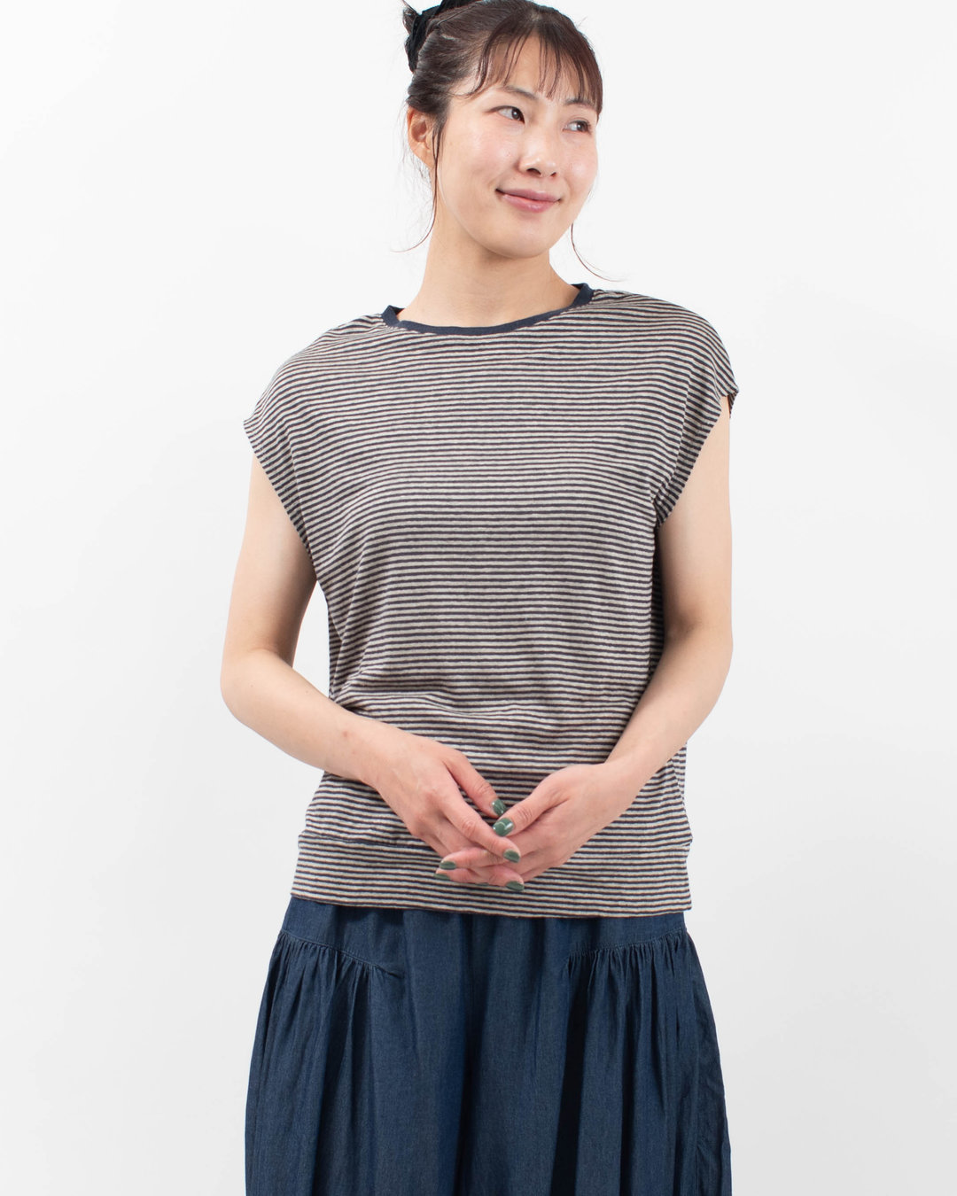 SA-0527 SO[ ] 麻カット フレンチ袖裾切替Tシャツ