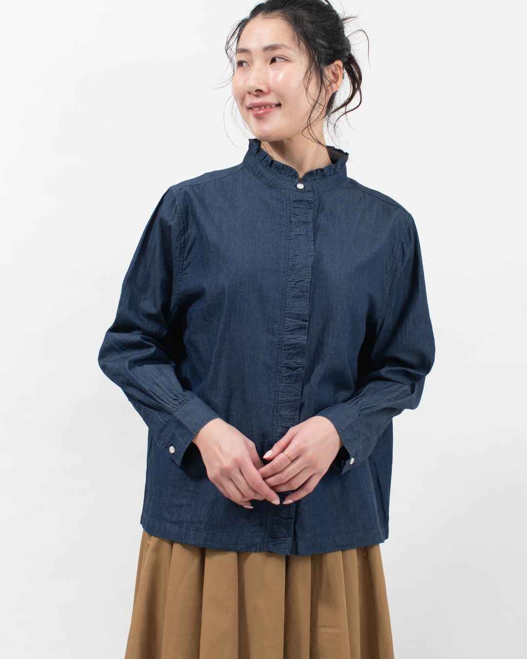 SB-1968  SO[ ] 4.5オンスライトデニム フリルブラウス