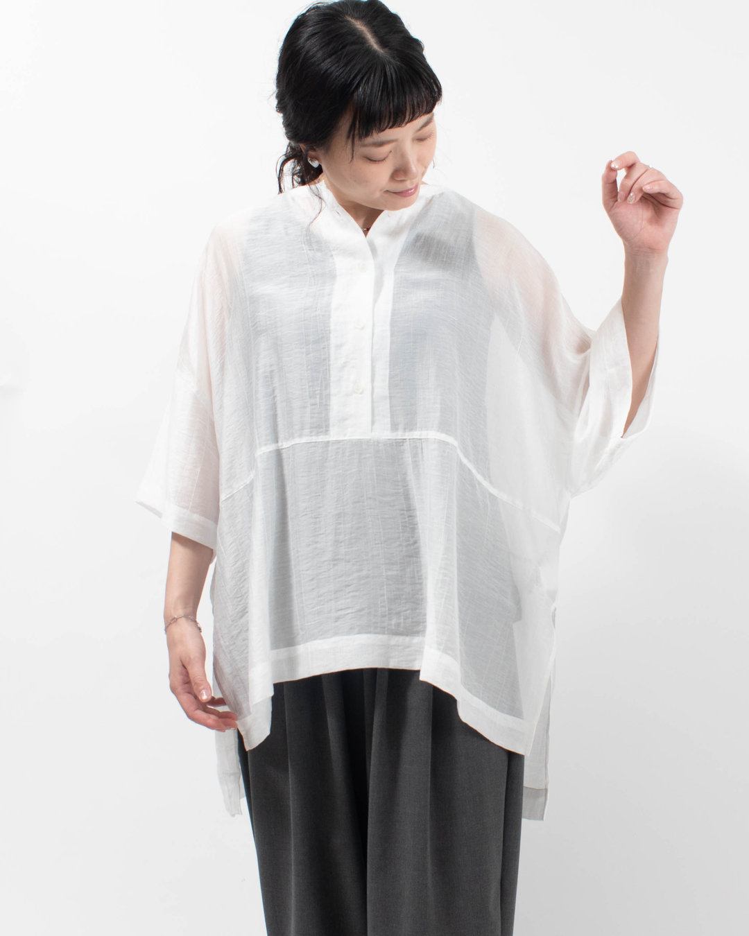 SB-2009　SO[ ] テンセル混シアーローン バンドカラーボックスチュニック