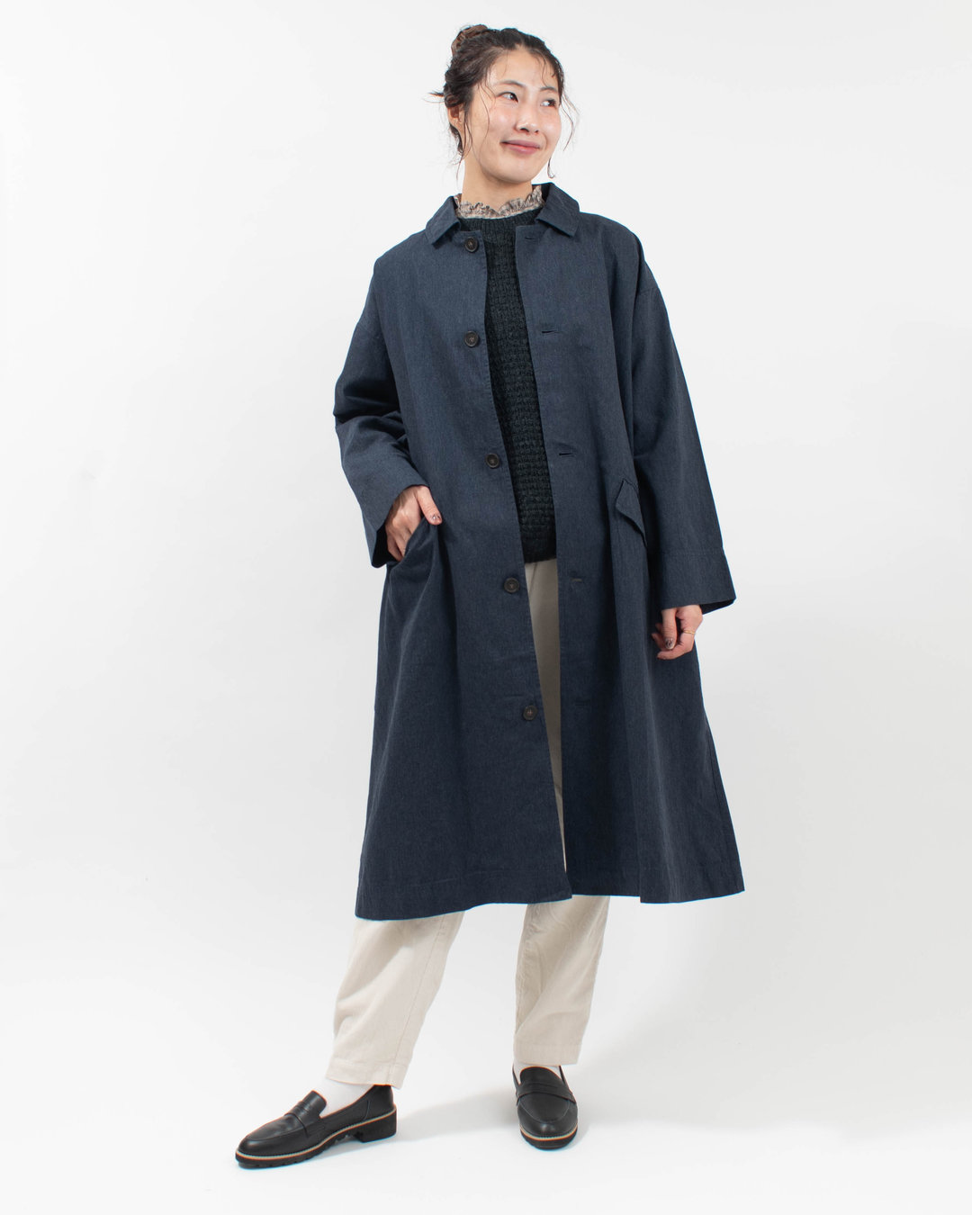 SB-2038 SO[ ] コットンリネンメランジツイル ステンカラーロングコート