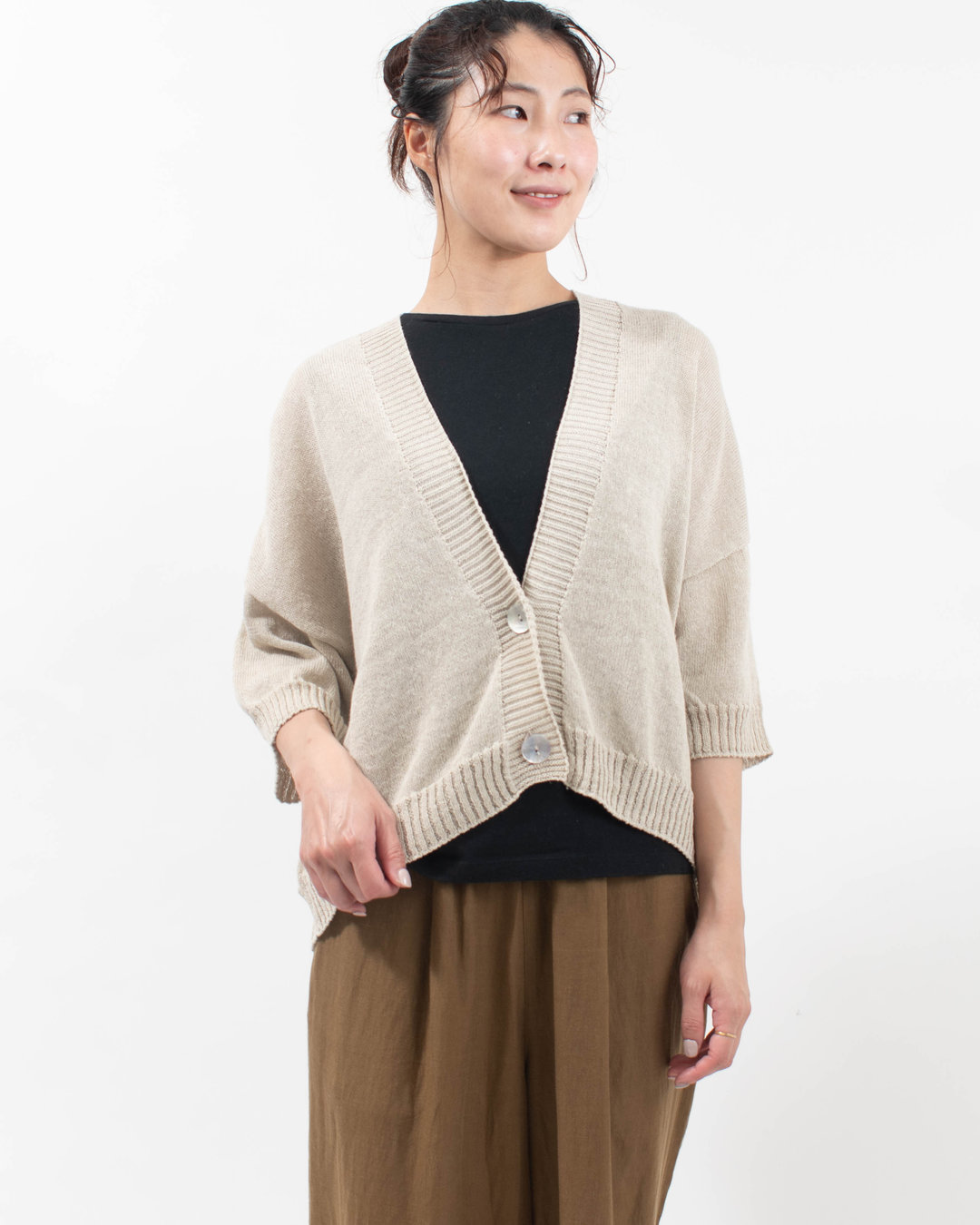 SJ-0109　SO[ ] ヘンプコットン × 1/16和紙ニット ワイドVカーディガン