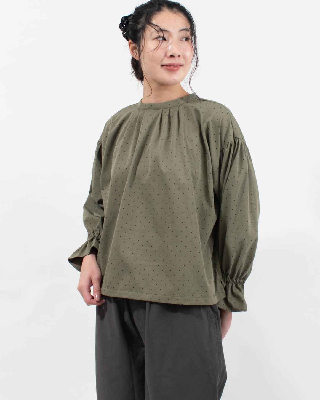 SK8116251  SUN VALLEY ポリエステルツイルドットプリントブラウス