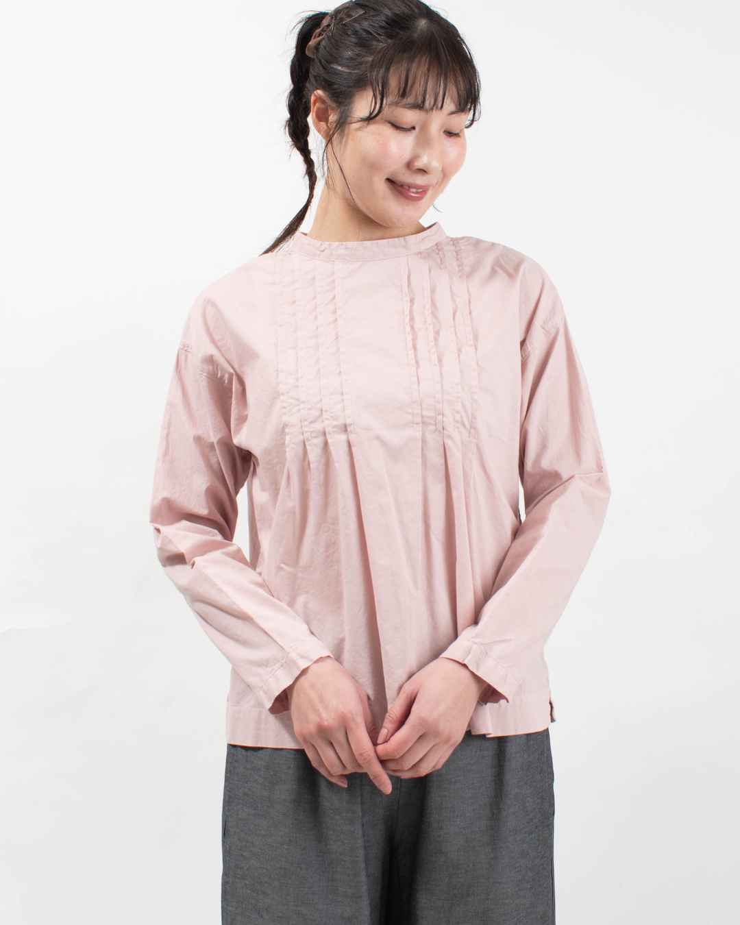 SK8121256  SUN VALLEY 30コットン平織 日本製品染 タックブラウス