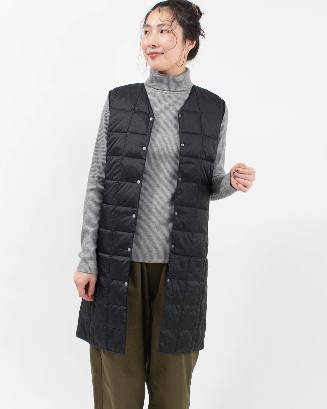 TAION-W001-LONG TAION ベーシック Vネック ロングダウンベスト