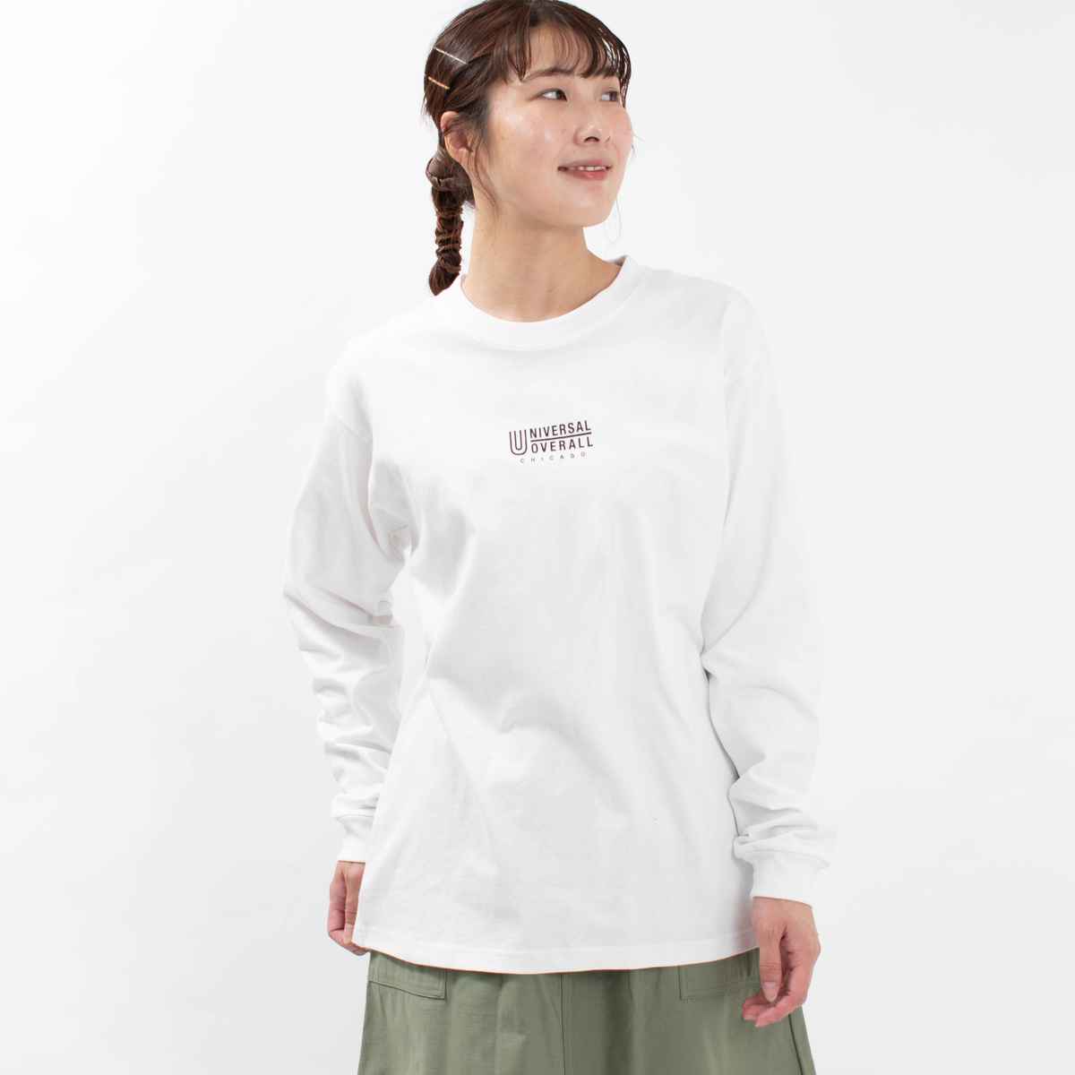 UNIVERSAL OVERALL ユニバーサル オーバーオール センターロゴロングスリーブ U2233210-B ユニセックス ロゴT デイリー コーデ 服  大人 カジュアル SOLDOUT】UNIVERSAL OVERALL ユニバーサルオーバーオール メンズ