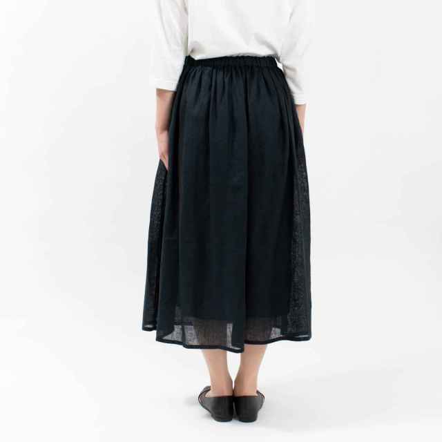 01DUP13303 blue willow リネンガーゼギャザースカート