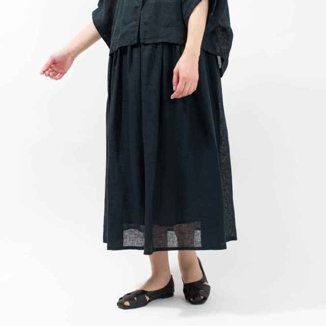01DUP13303 blue willow リネンガーゼギャザースカート