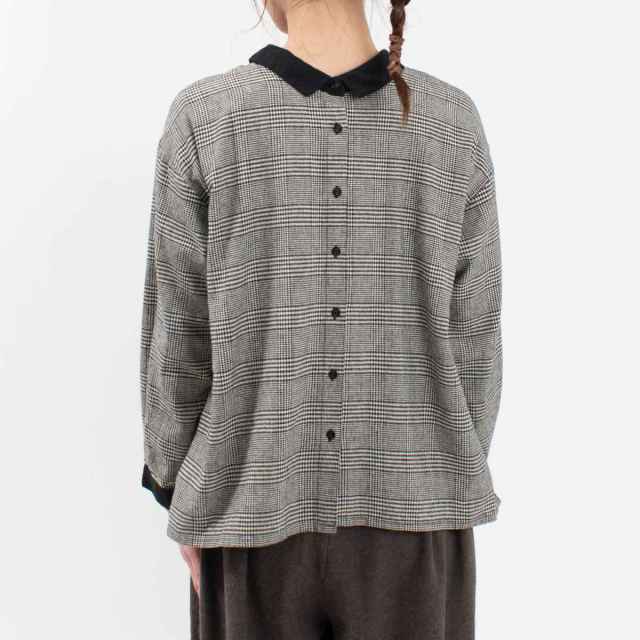 01DWS11601  blue willow グレンチェックチビ衿ブラウス