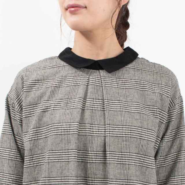 01DWS11601  blue willow グレンチェックチビ衿ブラウス