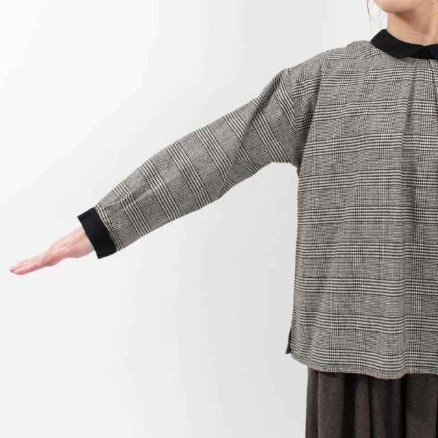 01DWS11601  blue willow グレンチェックチビ衿ブラウス