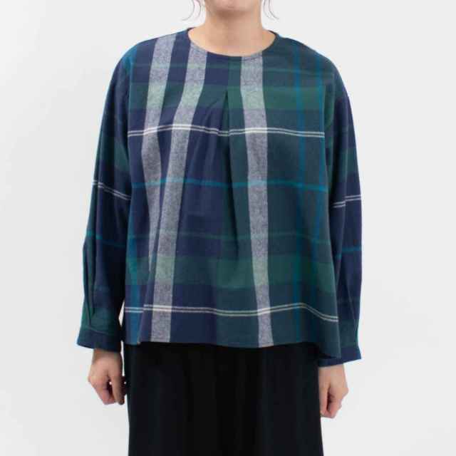 01DWS11611  blue willow パネルチェックブラウス