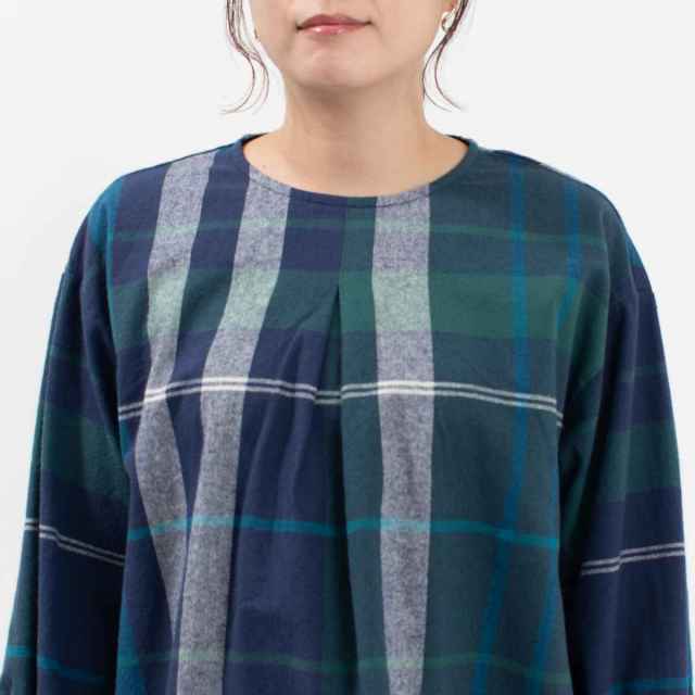 01DWS11611  blue willow パネルチェックブラウス
