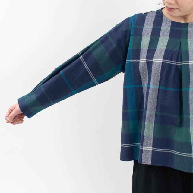 01DWS11611  blue willow パネルチェックブラウス