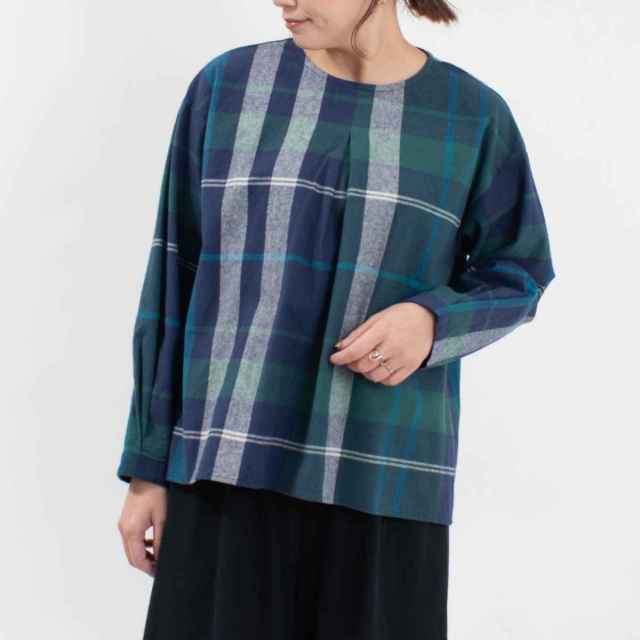 01DWS11611  blue willow パネルチェックブラウス