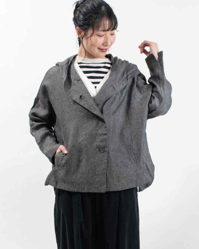 01EFP17438 blue willow リネンフードブルゾン
