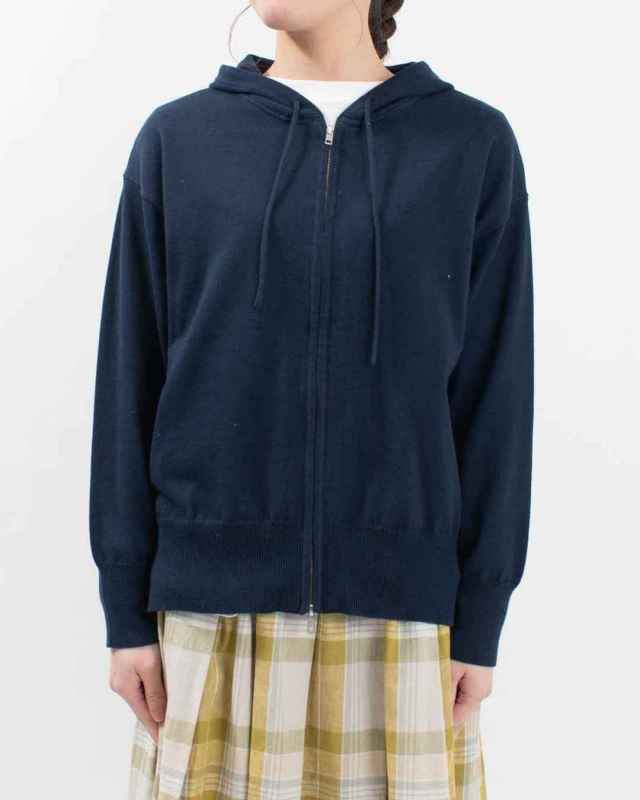 01ESP29075  blue willow コットンニットフードカーディガン