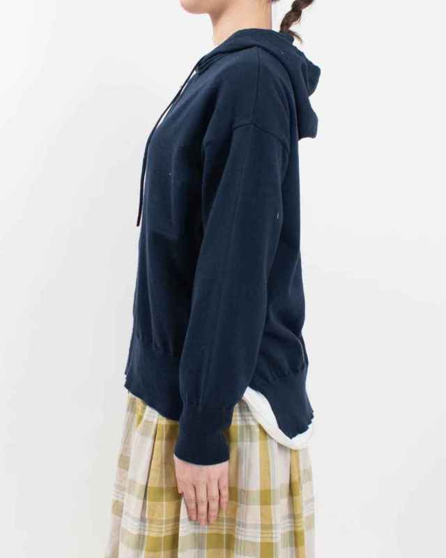 01ESP29075  blue willow コットンニットフードカーディガン