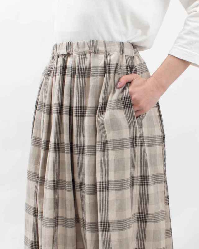 01EUP13223  blue willow コットンリネンチェックフレアスカート