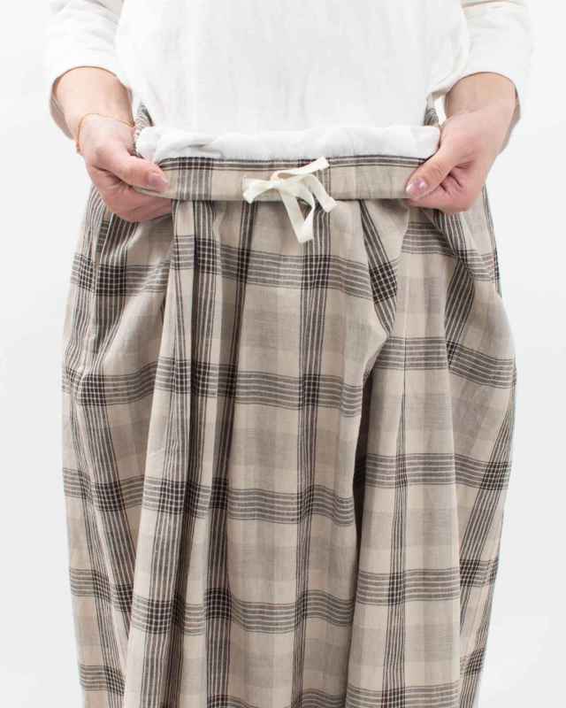 01EUP13223  blue willow コットンリネンチェックフレアスカート