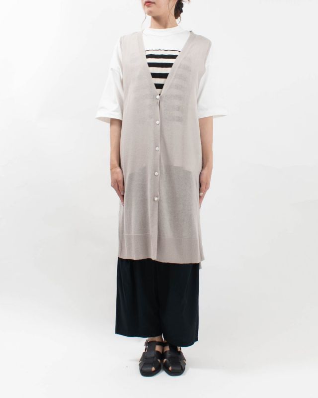 01EUP29269 blue willow コットンリネンニットロングベスト