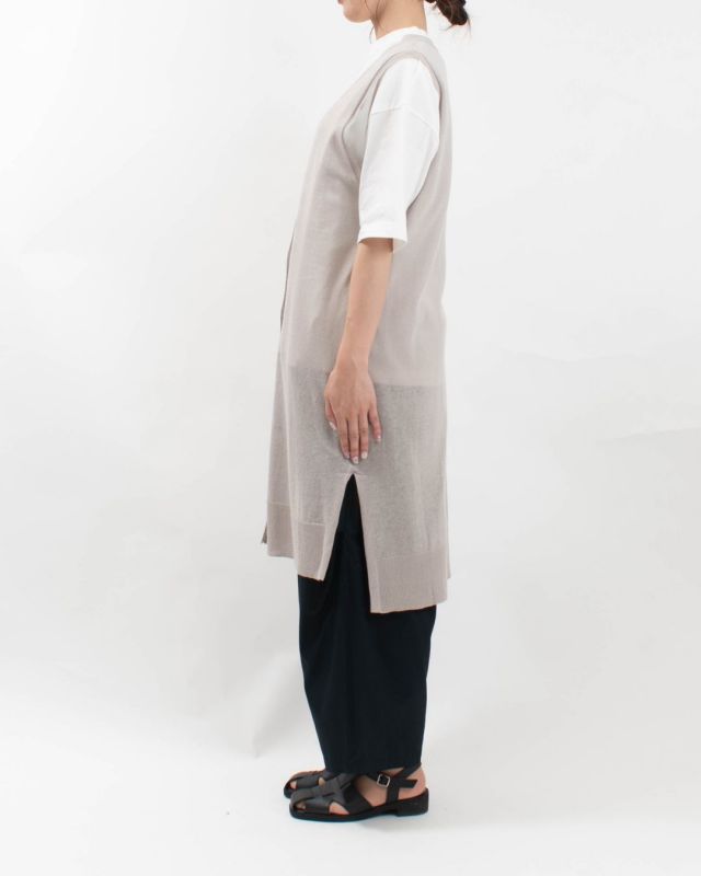 blue willow コットンリネンニットロングベスト｜ナチュラル