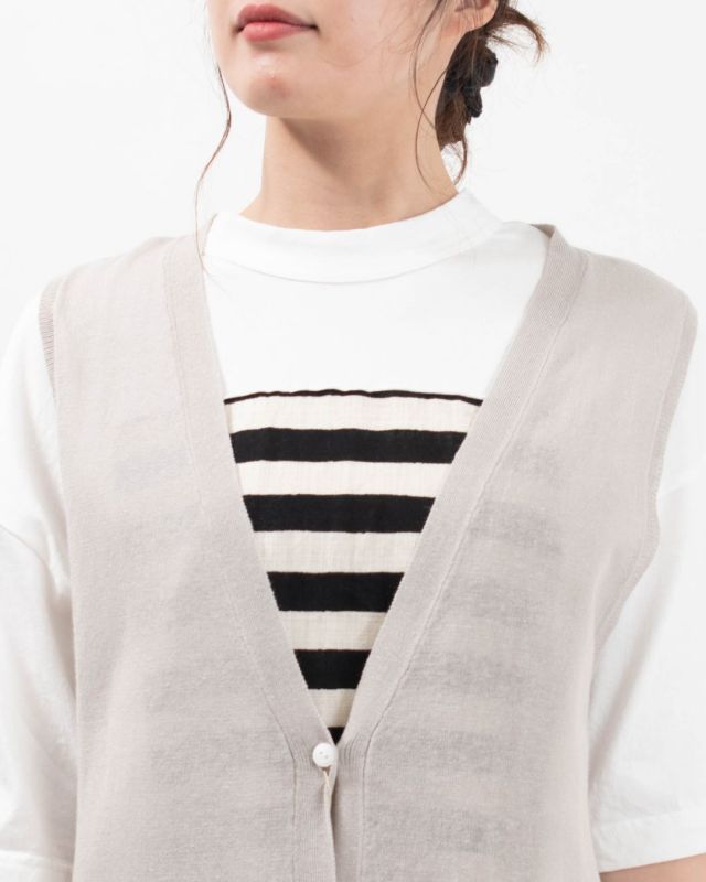 01EUP29269 blue willow コットンリネンニットロングベスト