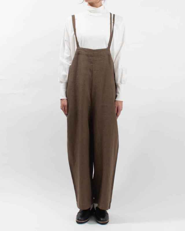 01EWP14503 blue willow リネン太番手肩ひも2重サロペット