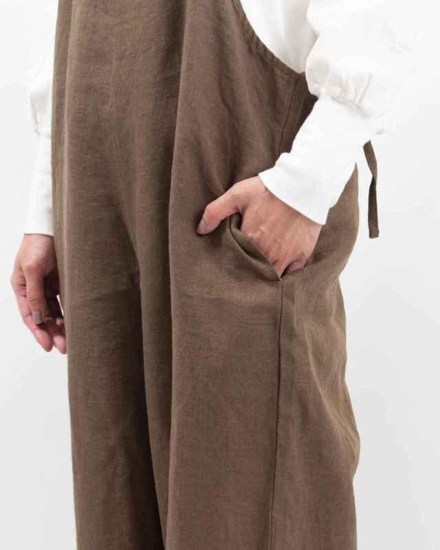 01EWP14503 blue willow リネン太番手肩ひも2重サロペット