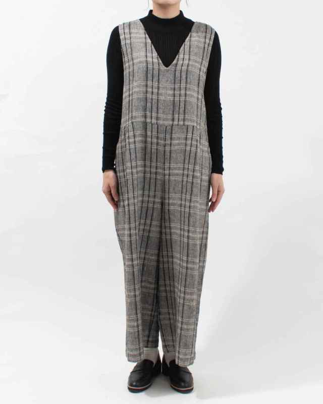 01EWP14534 blue willow コットンリネンチェックサロペット