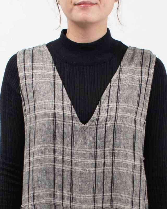 01EWP14534 blue willow コットンリネンチェックサロペット