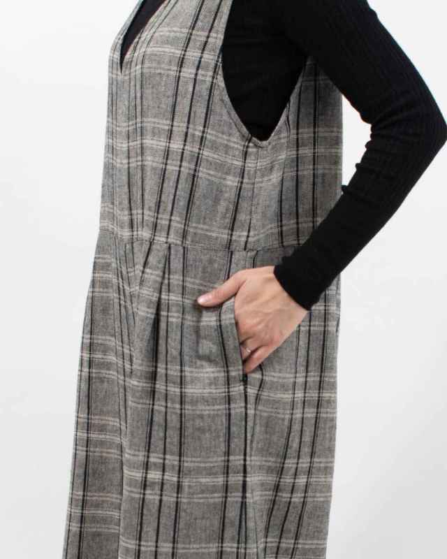 01EWP14534 blue willow コットンリネンチェックサロペット