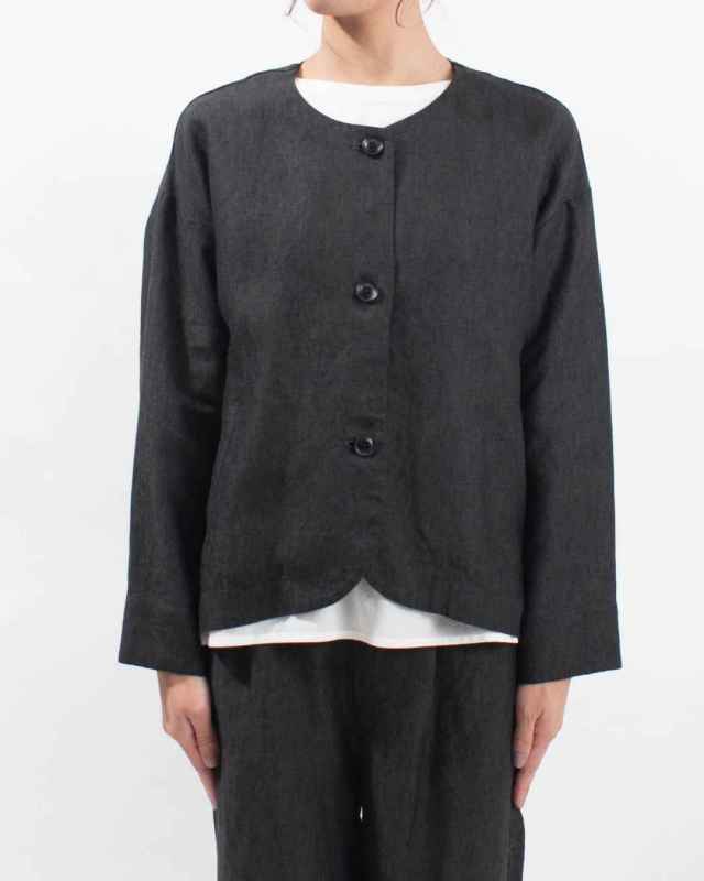 01EWP17501 blue willow リネン太番手切替コクーンジャケット
