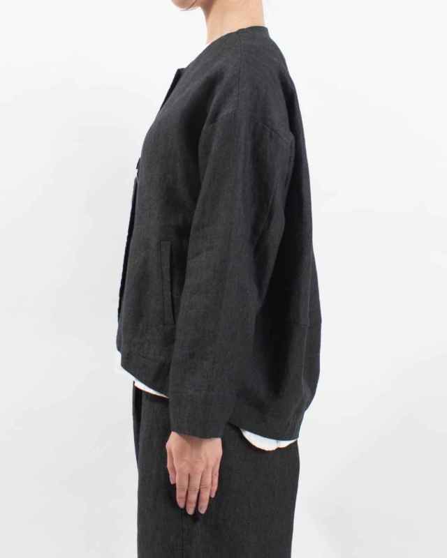 01EWP17501 blue willow リネン太番手切替コクーンジャケット