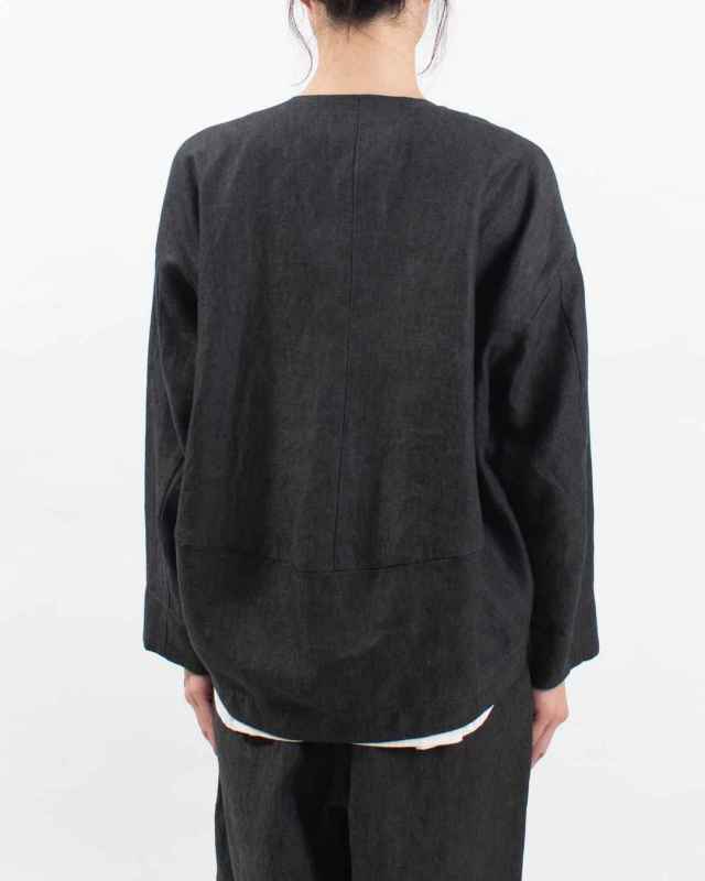 01EWP17501 blue willow リネン太番手切替コクーンジャケット