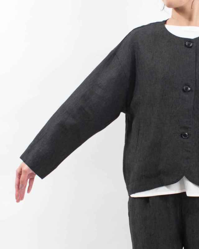 01EWP17501 blue willow リネン太番手切替コクーンジャケット