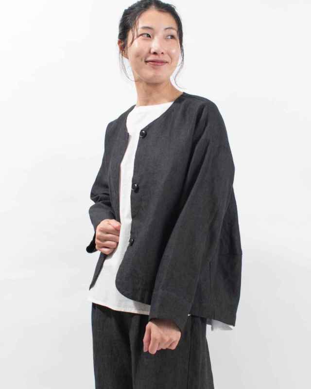 01EWP17501 blue willow リネン太番手切替コクーンジャケット